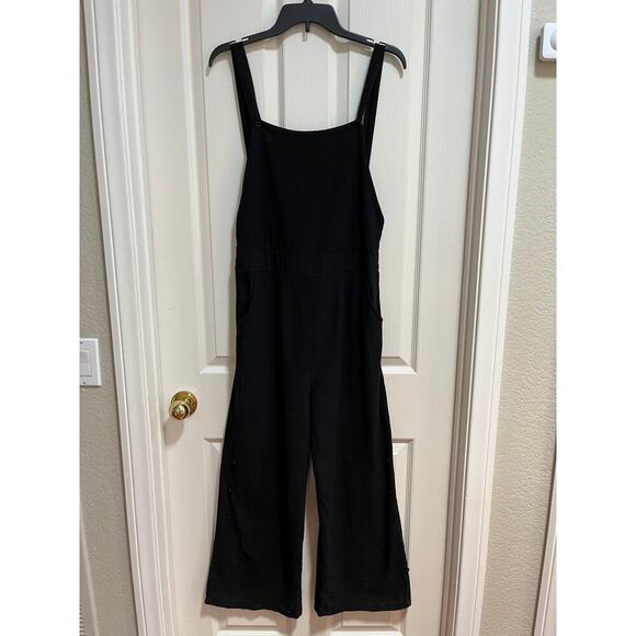 Black Wide Leg Overalls Boho Beach Coastal Loungewear Open Back Buttons Small - Picture 1 of 10